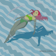 Illustration, schwimmende Frau, Freibad Pool crea-re Grafikdesign Illustration